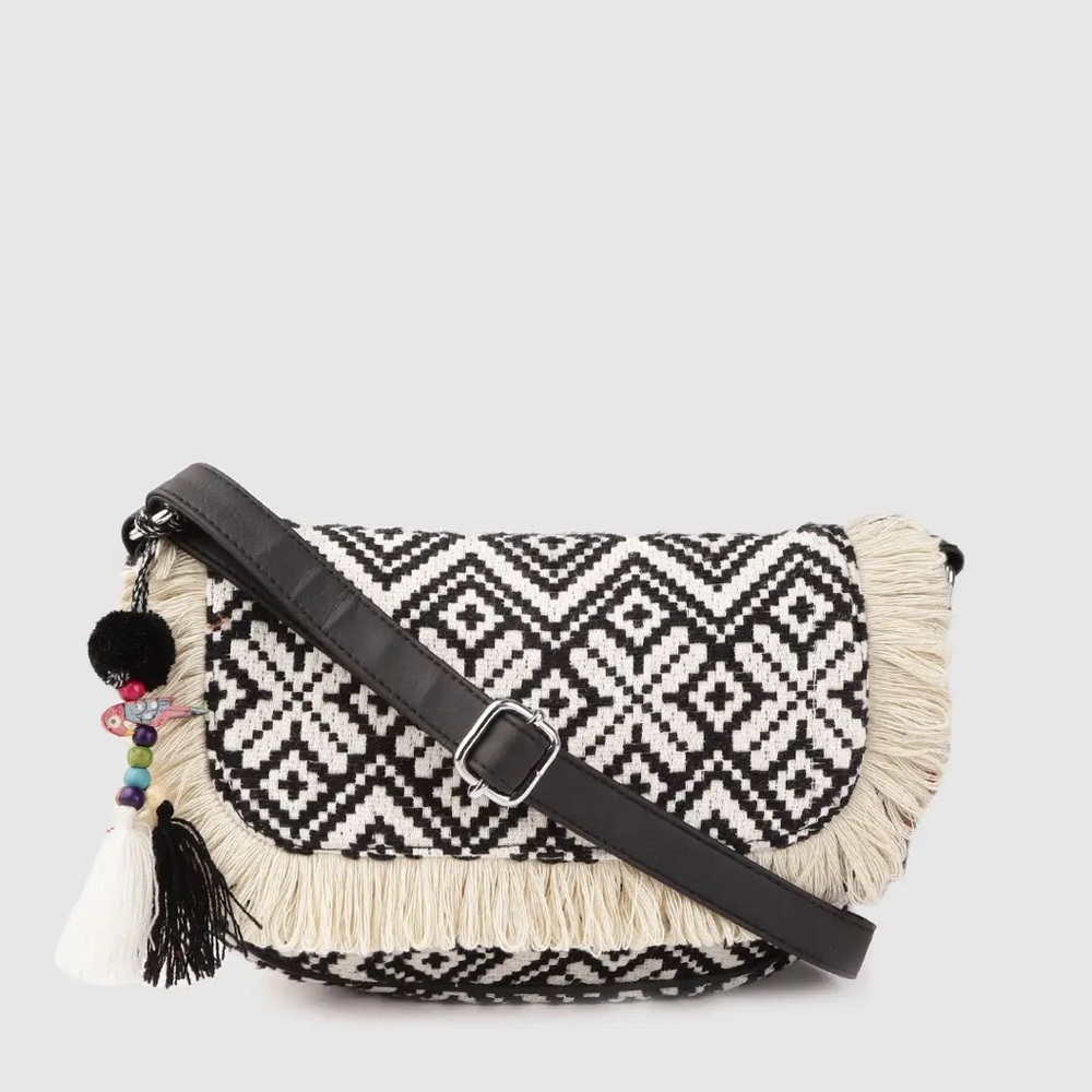 Boho Anouk Black and Cream Patterned Shoulder Strap Bag